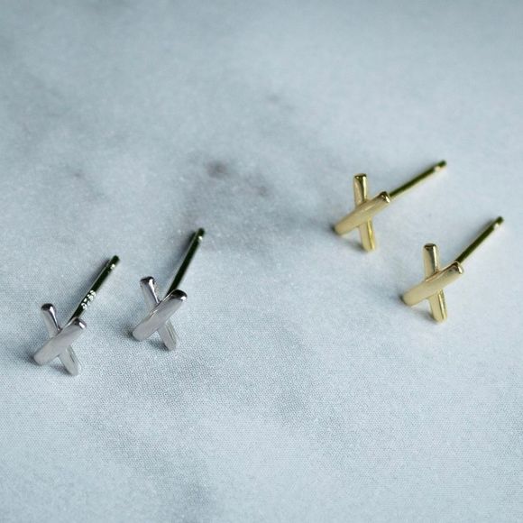 925 silver studs gold plated minimalist - Picture 5 of 5